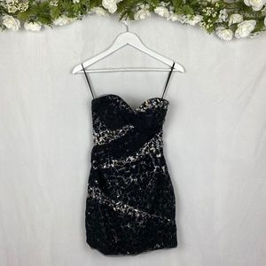 Black strapless homecoming prom dance rhinestone tulle lace dress size 0